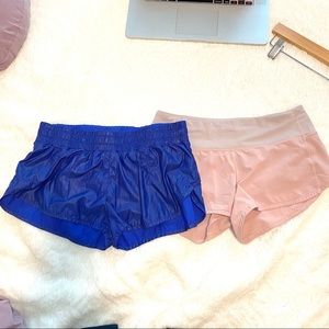 Lululemon pink shorts + Lorna Jane blue shorts